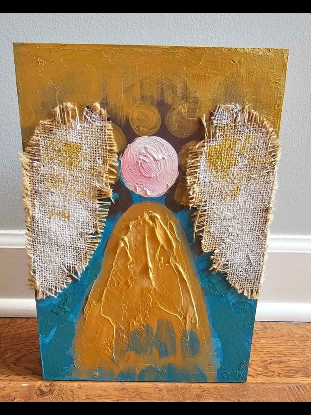Handmade Gold and Teal Angel Wall Art - Unbranded